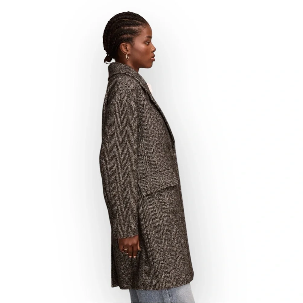 Lucky Brand Oversized Herringbone Double Breasted Coat - Picture 4 of 9